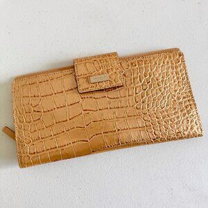 Kate Spade Metallic Gold Knightsbridge Croc-embossed Leather Travel Wallet
